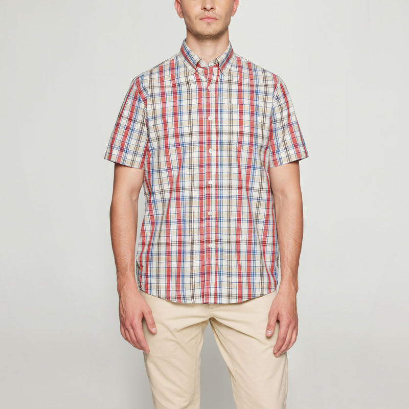 GianSi Slub Check SS - Dusty red