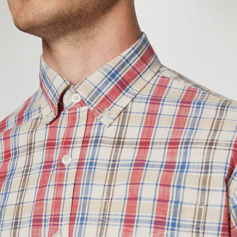GianSi Slub Check SS - Dusty red