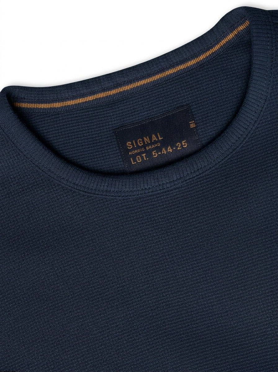 13632 FredSi Waffle Tee LS - Deep Marine
