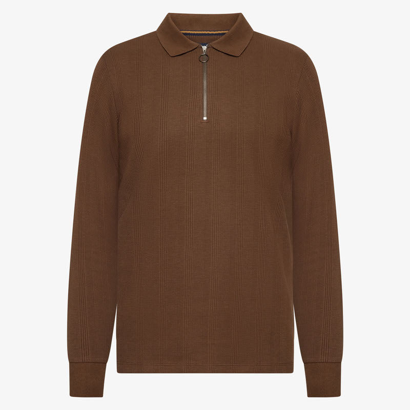 PittSi Structured Zip Polo - Cocoa Brown