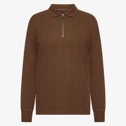 PittSi Structured Zip Polo - Cocoa Brown