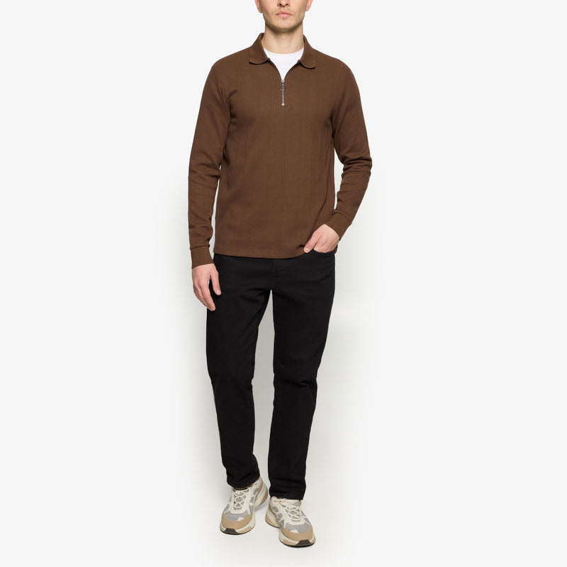 PittSi Structured Zip Polo - Cocoa Brown