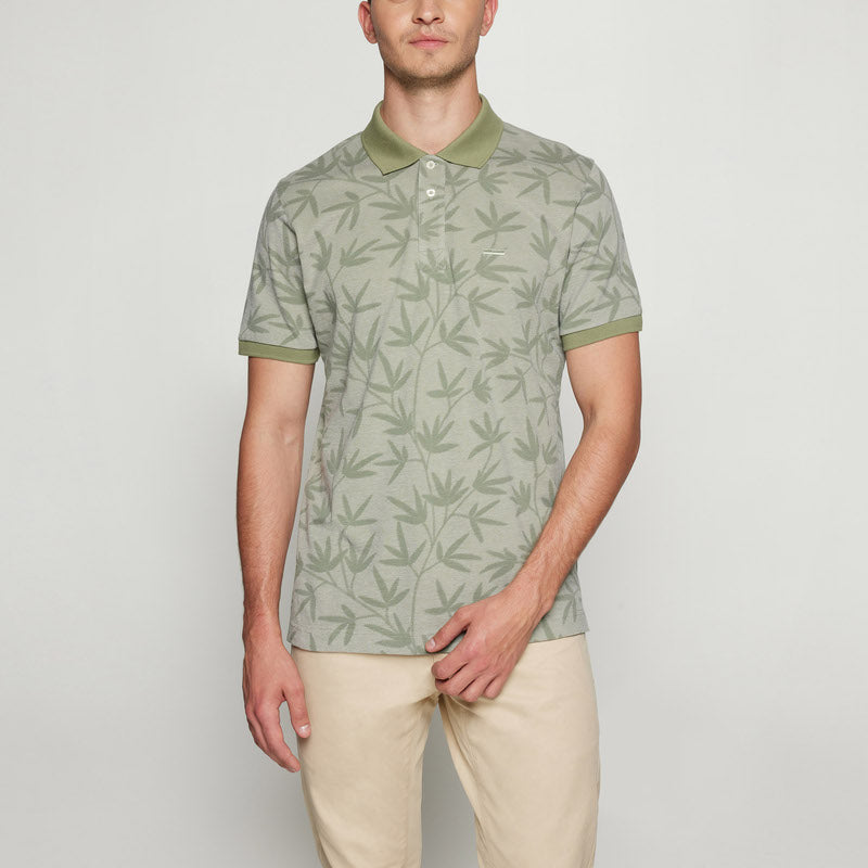 EfronSi Jaquard Pattern Polo - Oil Green