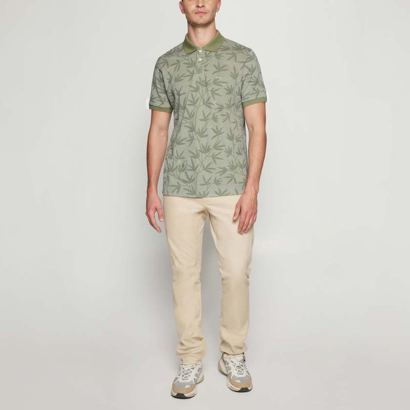 EfronSi Jaquard Pattern Polo - Oil Green
