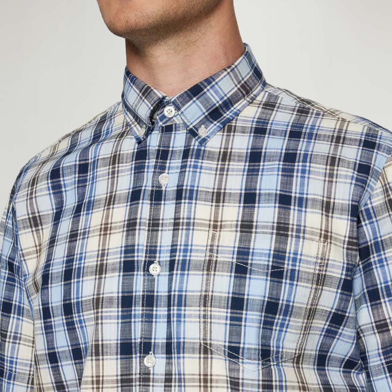 GianSi Slub Check SS - Blue Captain